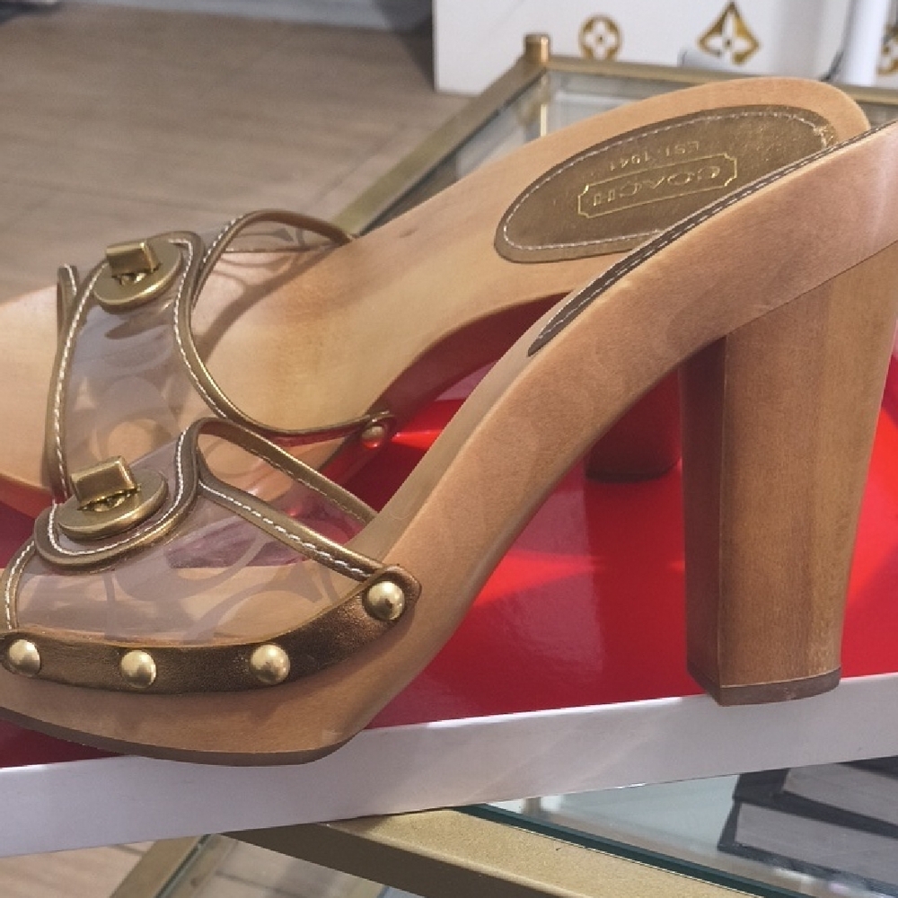 Coach Clear PVC Slide Sandals with Gold Trim - Picture 3 of 6